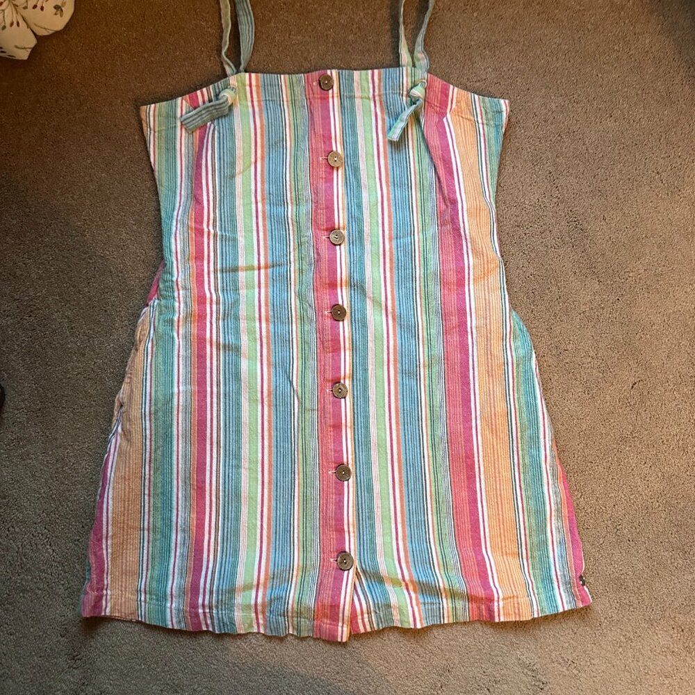 Roxy Size L striped cotton button down sundress with adjustable straps